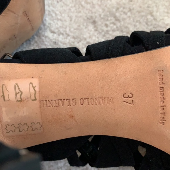 Manolo Blahnik black suede multi strap sandals high heels VGUC 4” size 37 US 7 - Picture 10 of 14